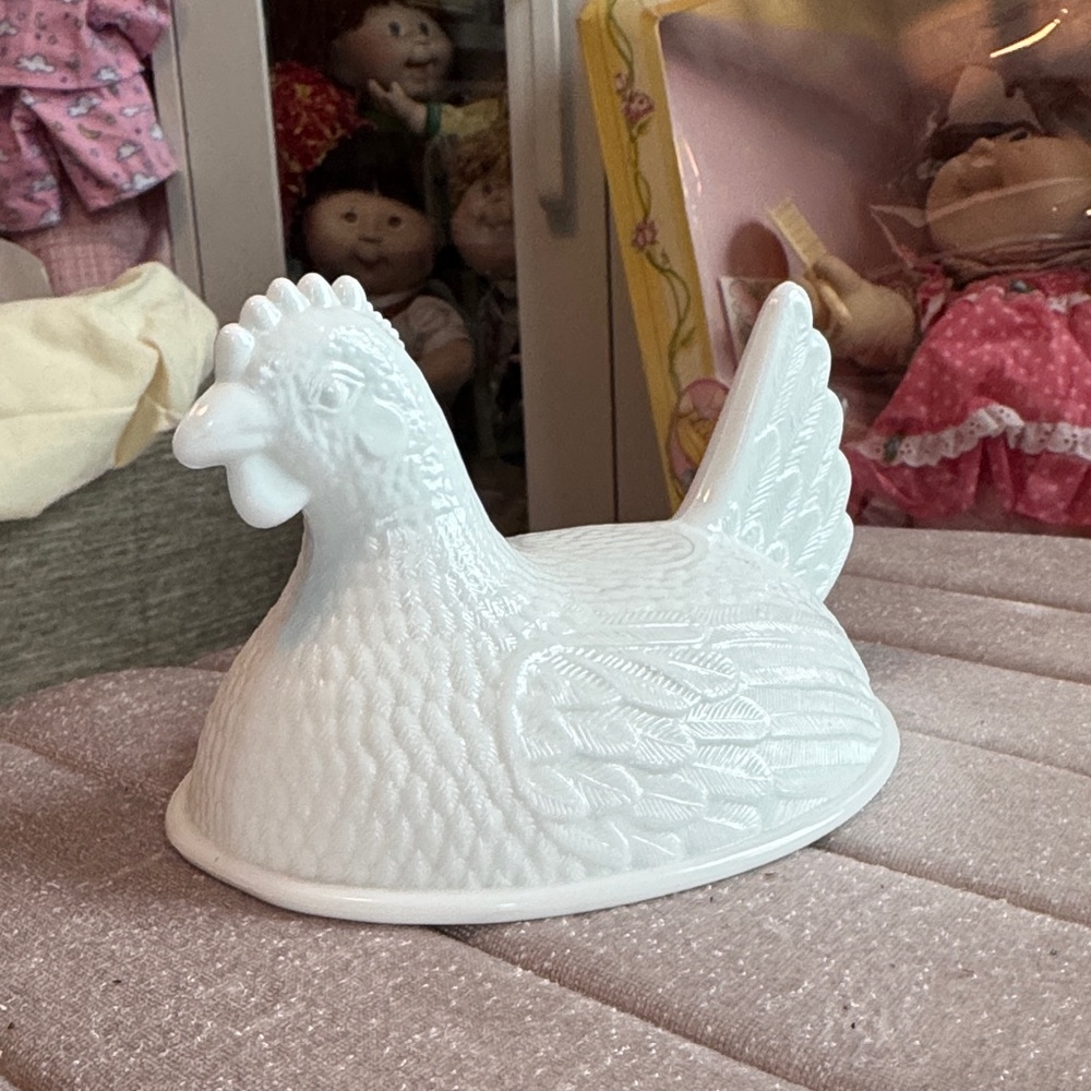 White Indiana Glass Hen on Nest Dish TOP ONLY